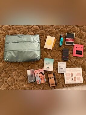 Metallic Light Blue Pouch with Assorted Makeup Sampling
